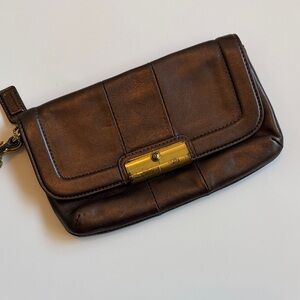 Coach Brown Leather Bag with Gold Details